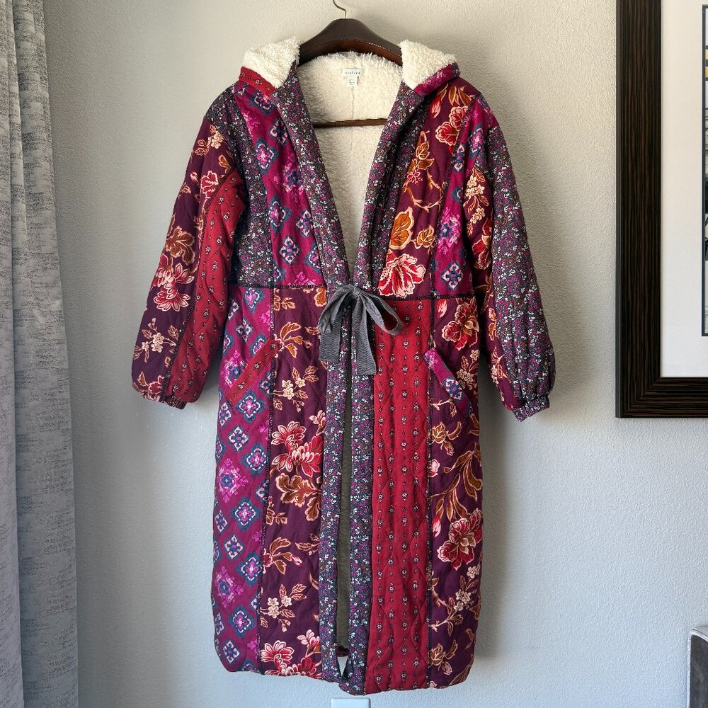 Sundance Linnea Robe Jacket Patchwork Sherpa Line… - image 1